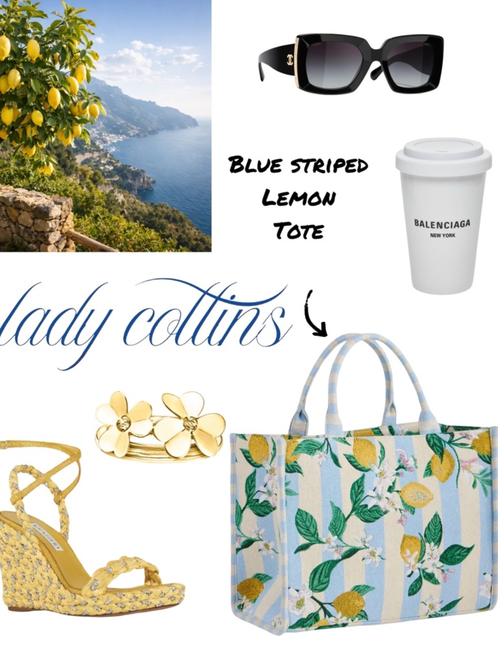 SOLD OUT- Striped Lemon Tote Bag with Blue & Yellow Floral Print